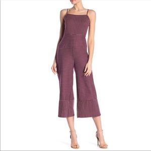 POOF!  Contrasting Striped High Waisted Wide Leg Cropped Jumpsuit